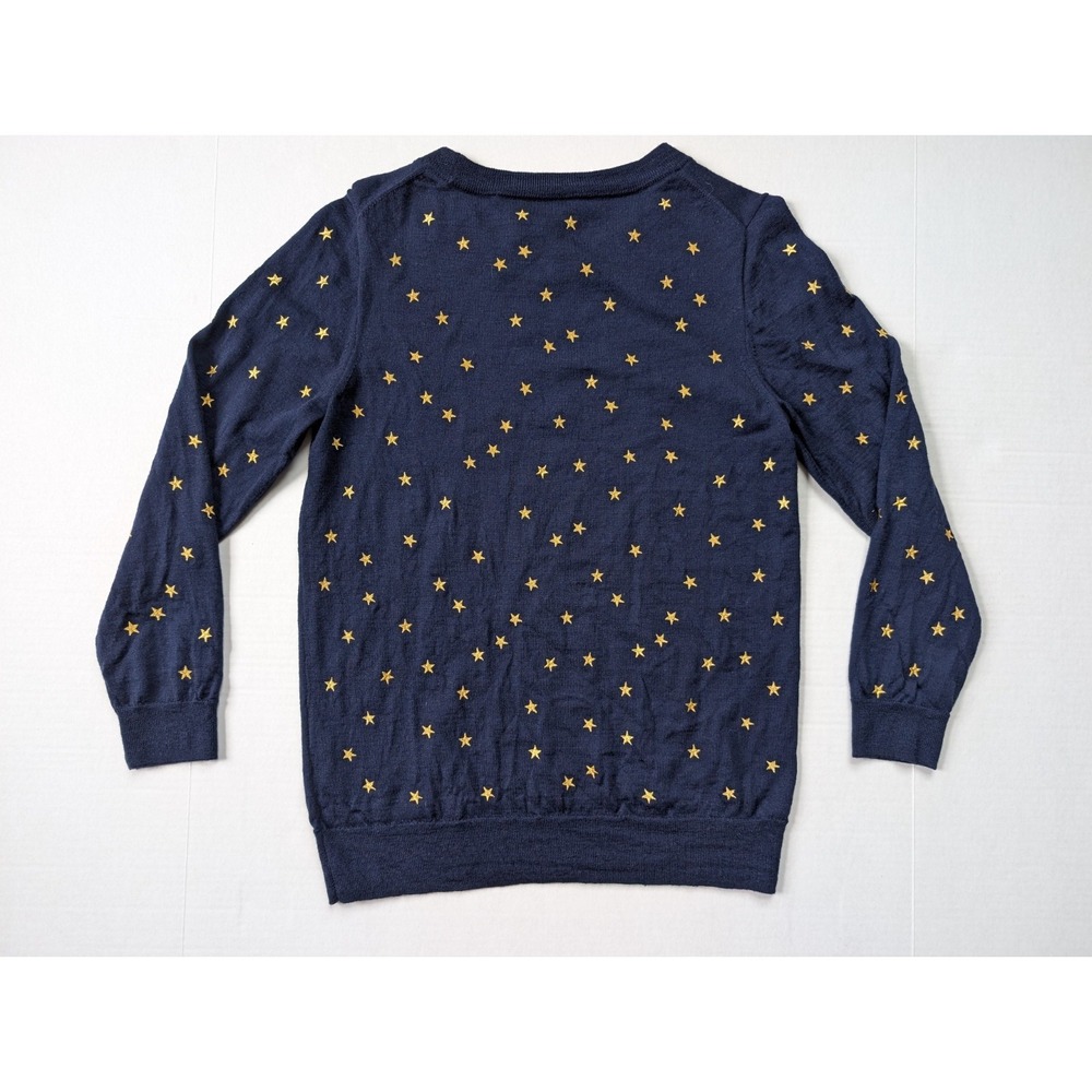 J Crew Merino Wool Womens Sweater Medium Navy Blue Stars Long Sleeve - Picture 9 of 9